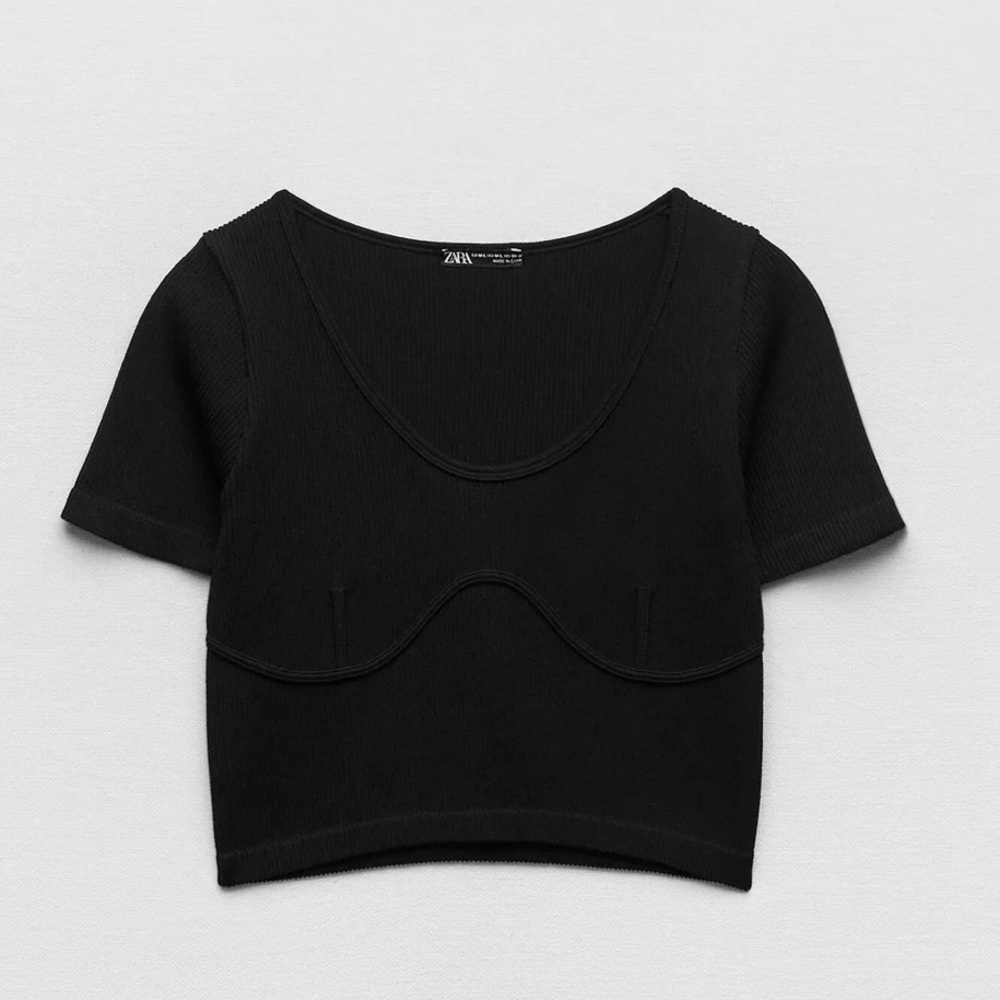 ZARA NWT SEAMLESS LIMITLESS CONTOUR BLACK CROP TOP T-SHIRT